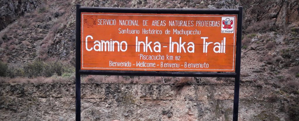 Sign located on the route from the Inca Trail to Machu Picchu.