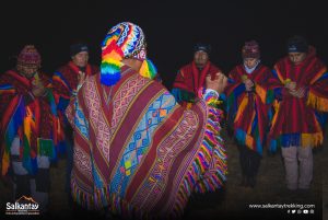 Andean people in ceremony to Pachamama