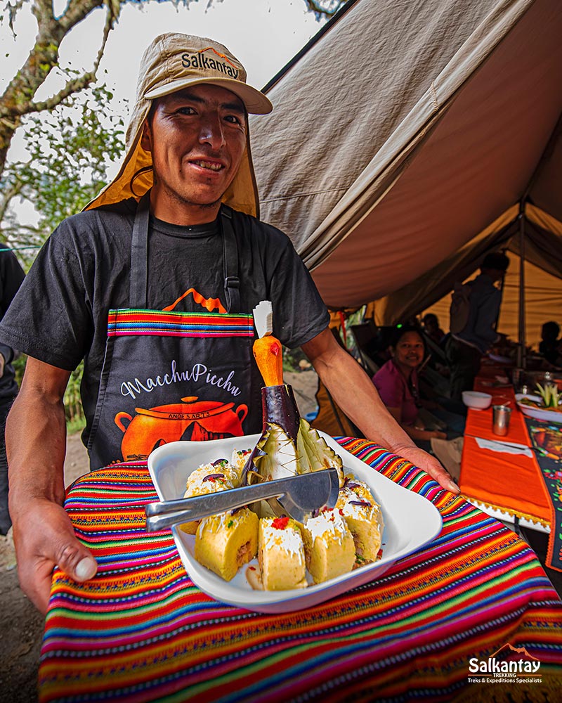 Our cook serving the food during the Inca Trail trek.