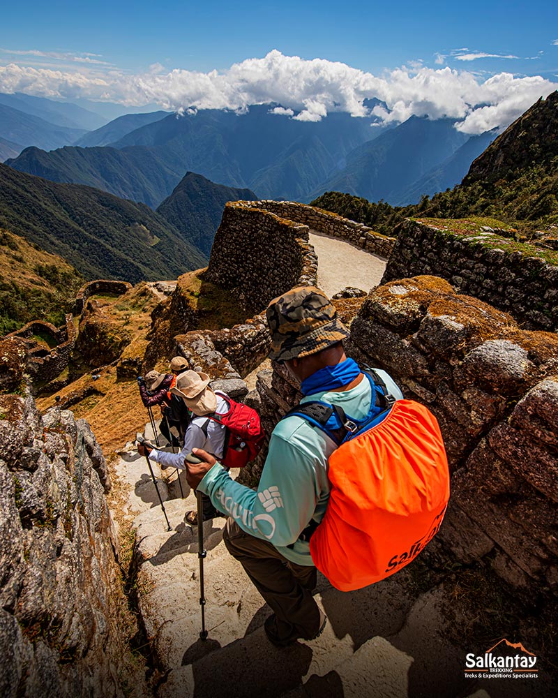 Tourists hiking the Inca Trail