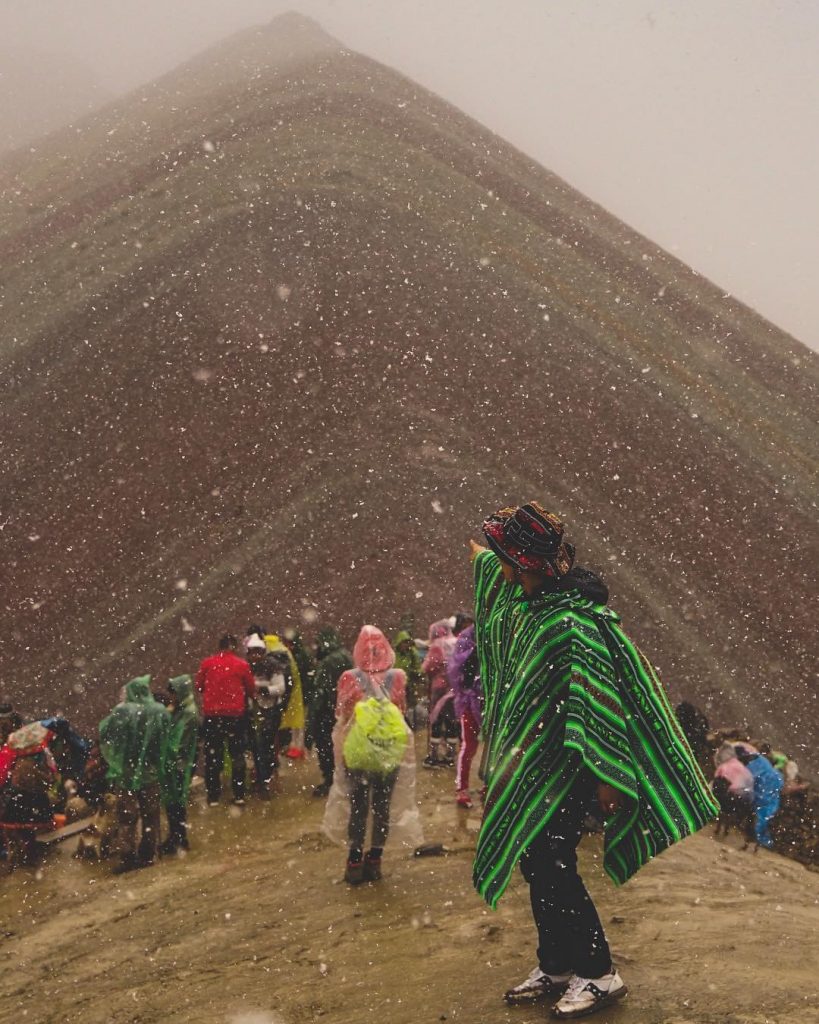 Tourist, mountain and snow