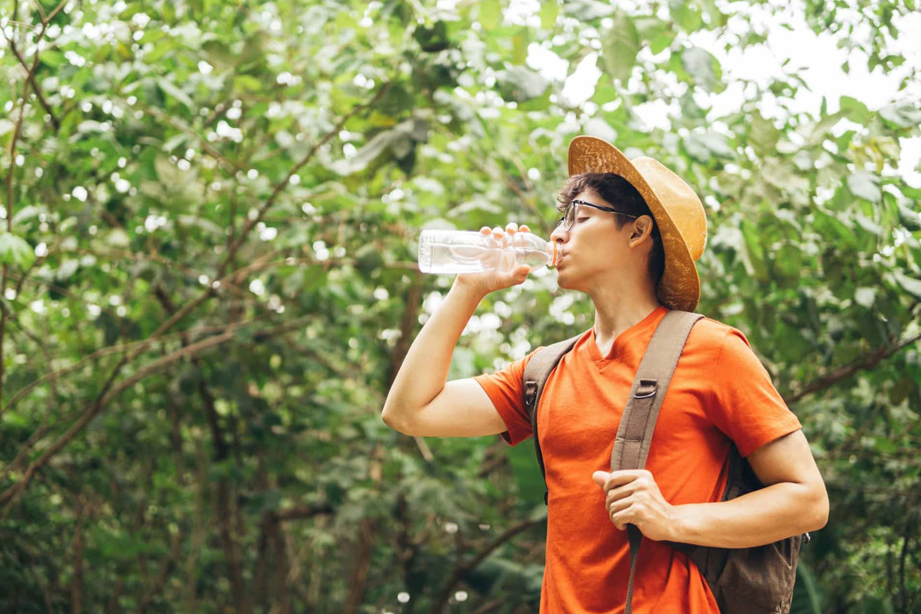 Tourist drinking water