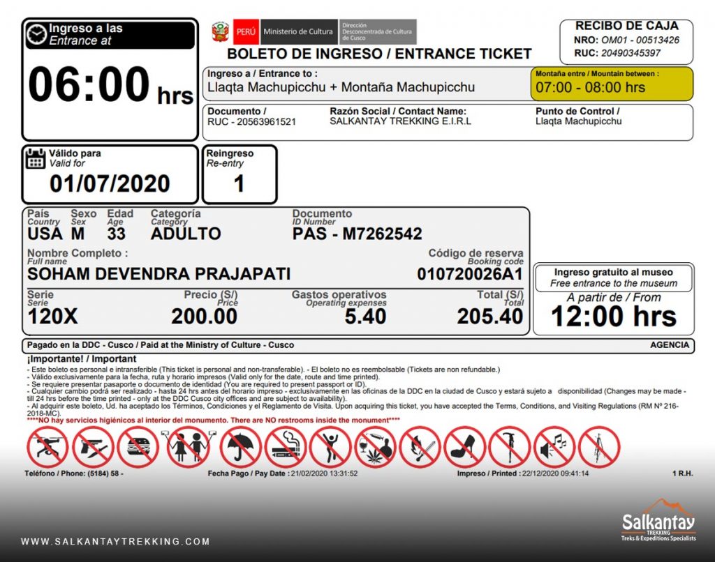 Machu Picchu + Machu Picchu Mountain Entrance Ticket