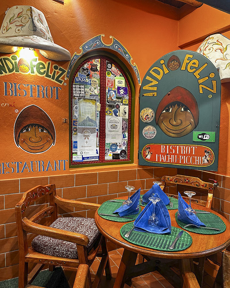 Inside the Happy Indian restaurant in Machu Picchu Pueblo