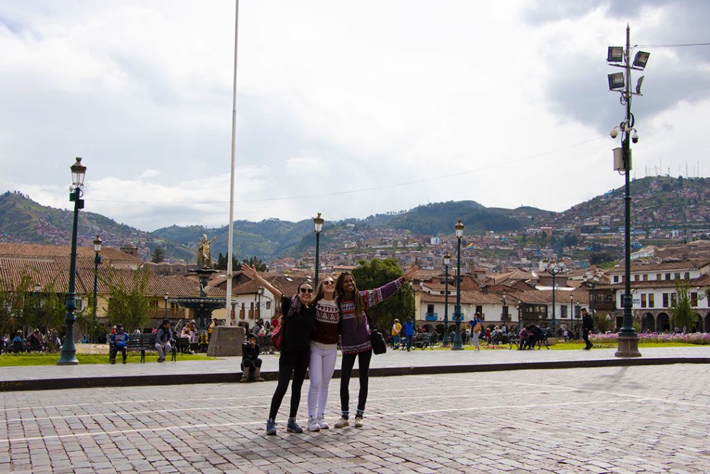 Cusco city main square rainy seasson peru