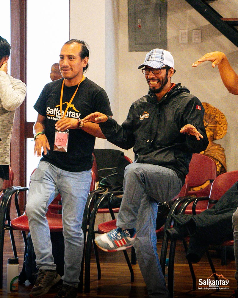 Photos of the guides carrying out group dynamics