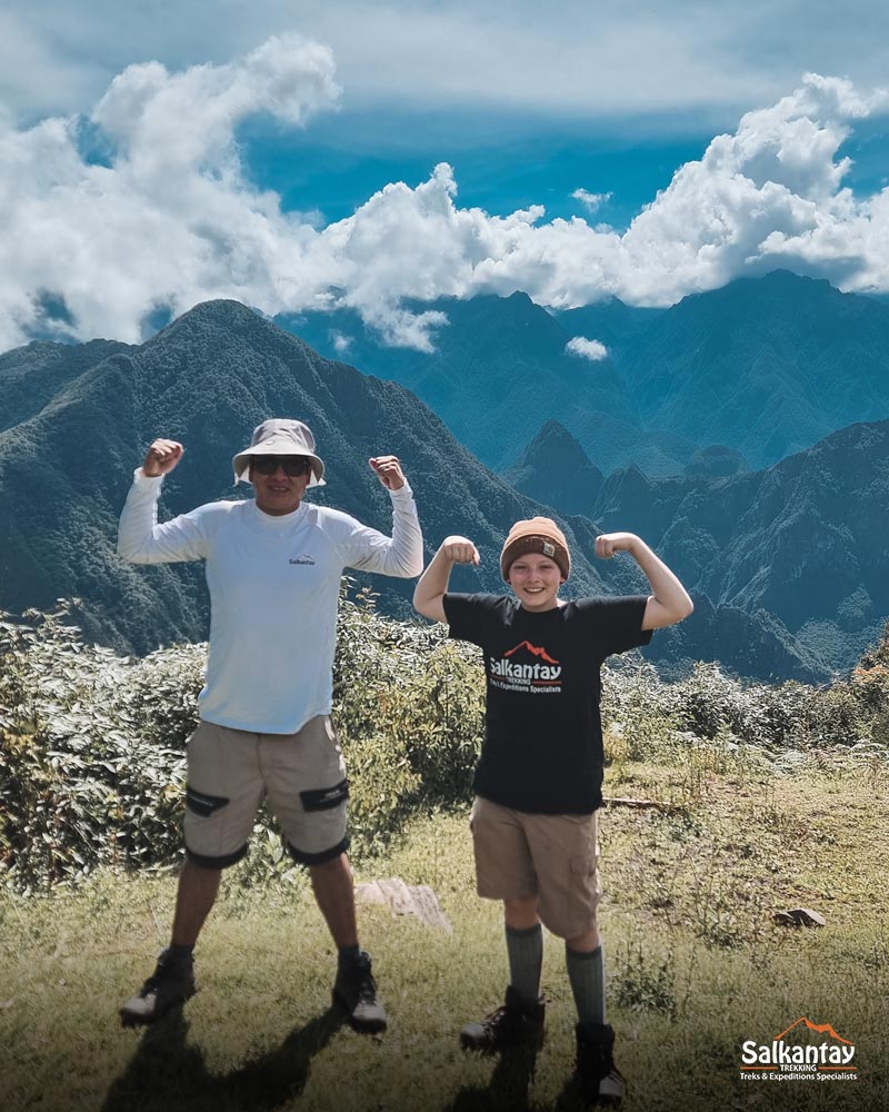 Child and his guide in Inca Trail to Machu Picchu