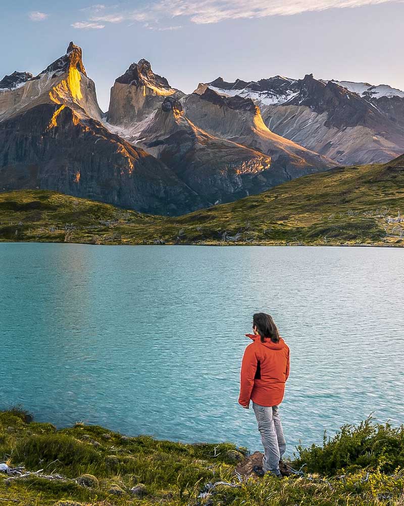 Man hiking in Torres del Paine National Park in Chile