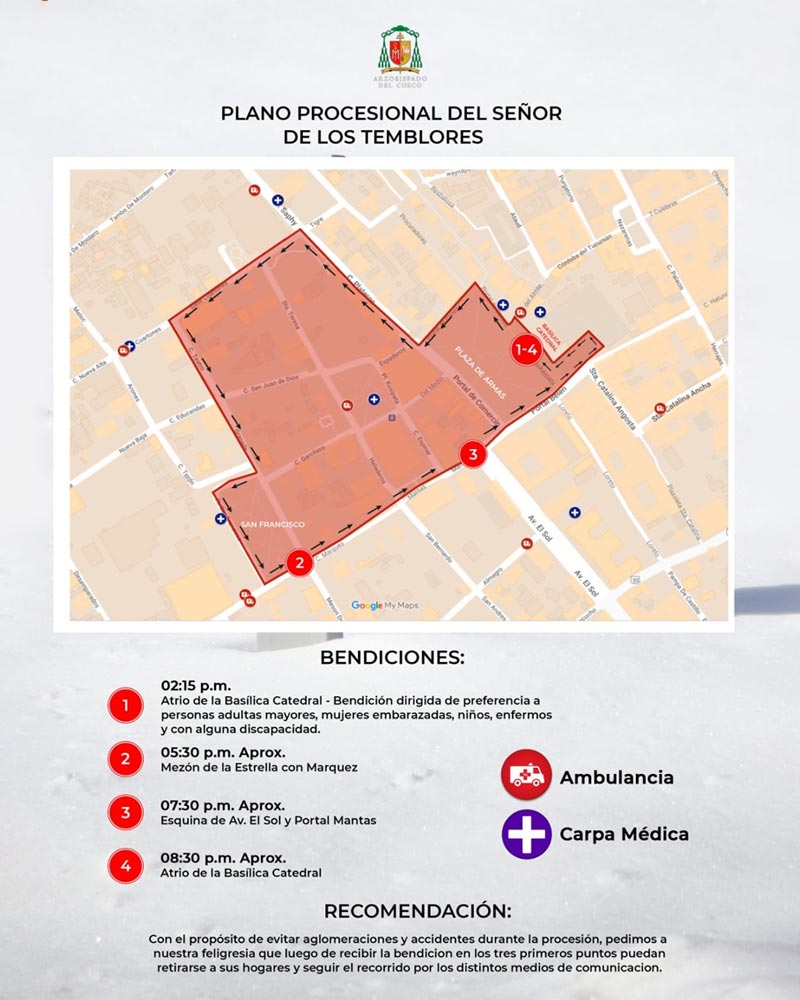 Map of the procession of the Señor de los Temblores (Lord of the Tremors)