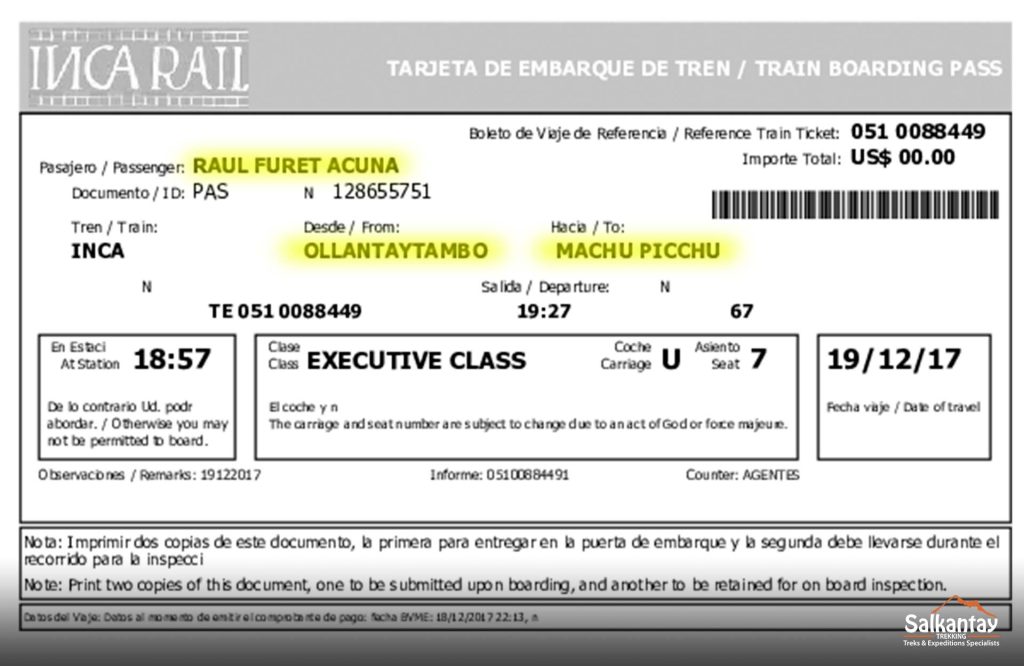 Inca Rail Ticket
