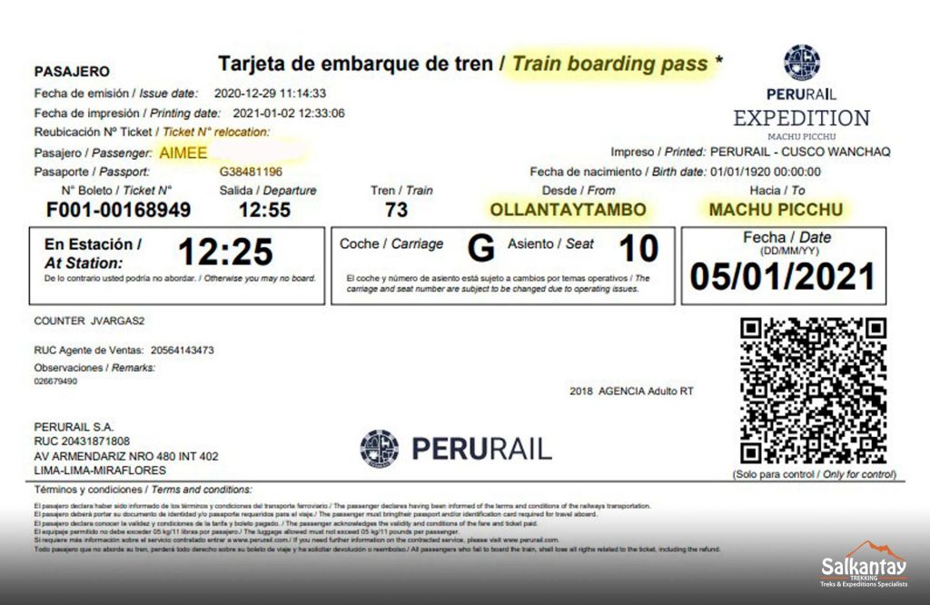 Peru Rail Ticket