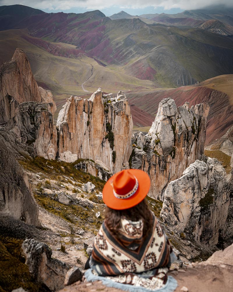 Tourist in the forest of giant stones in the mountain of Palccoyo