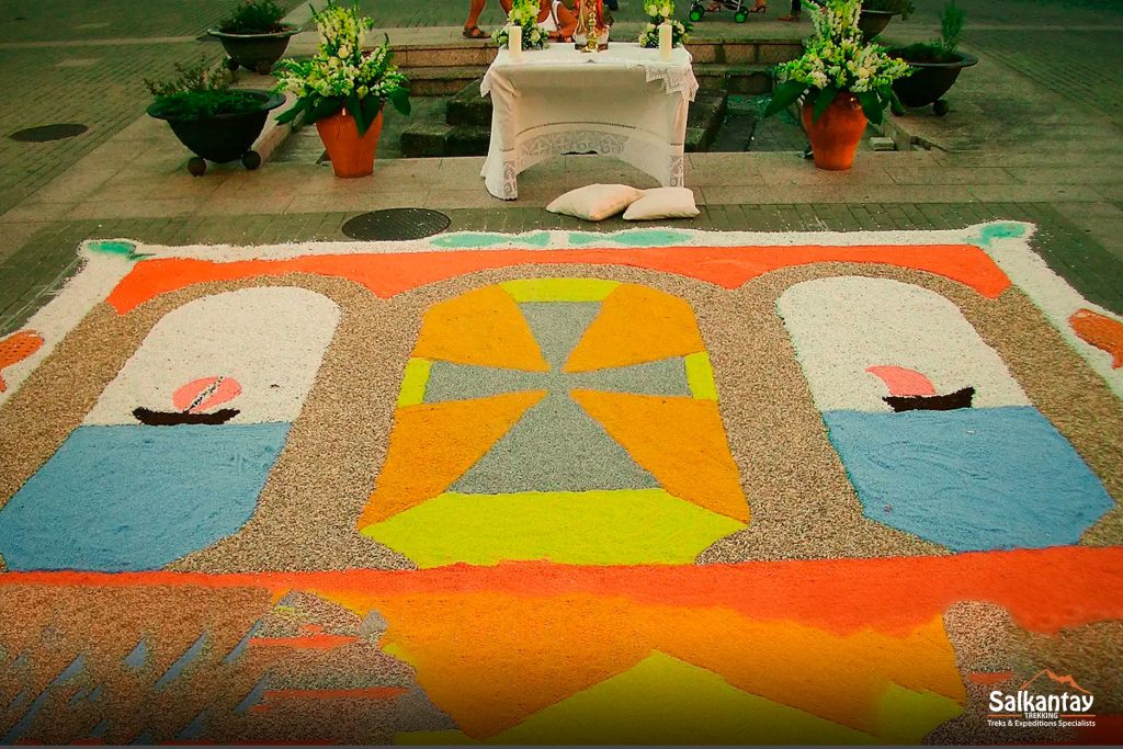 Photo of the flower carpet in the streets of Cusco on the festivity of Corpus Christi