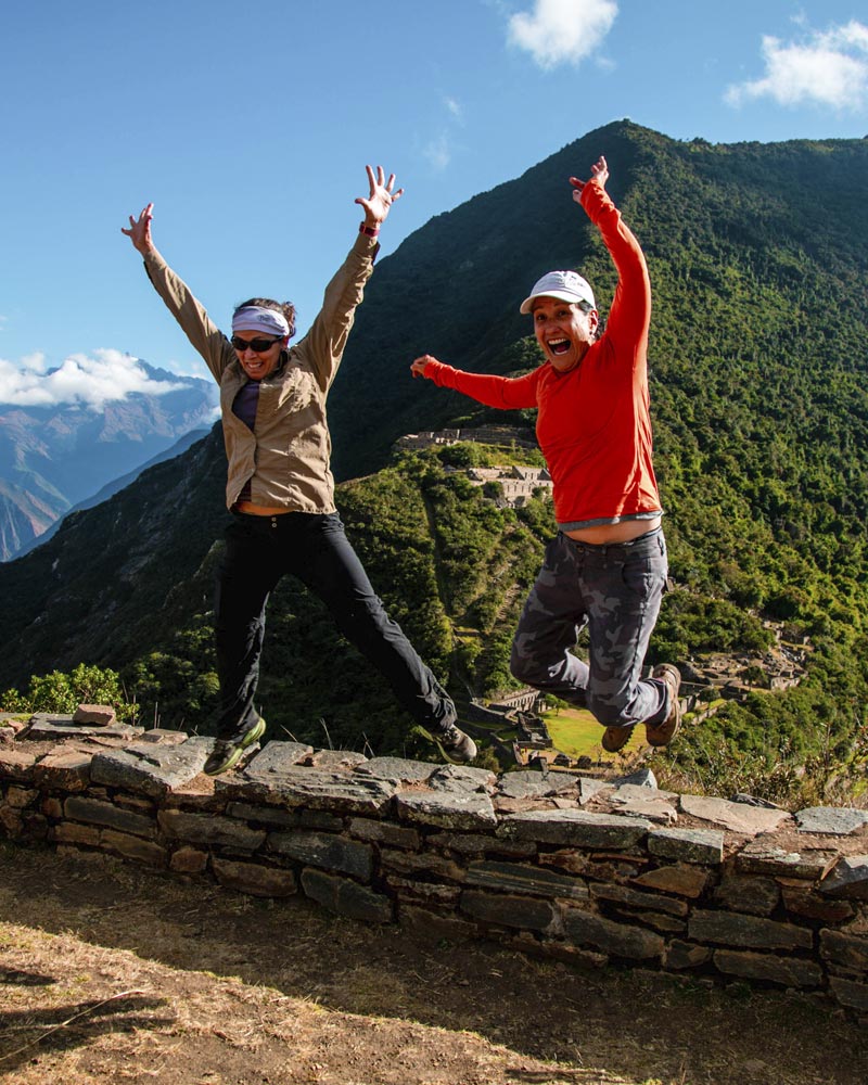 Two tourists at the archaeological site of Choquequirao