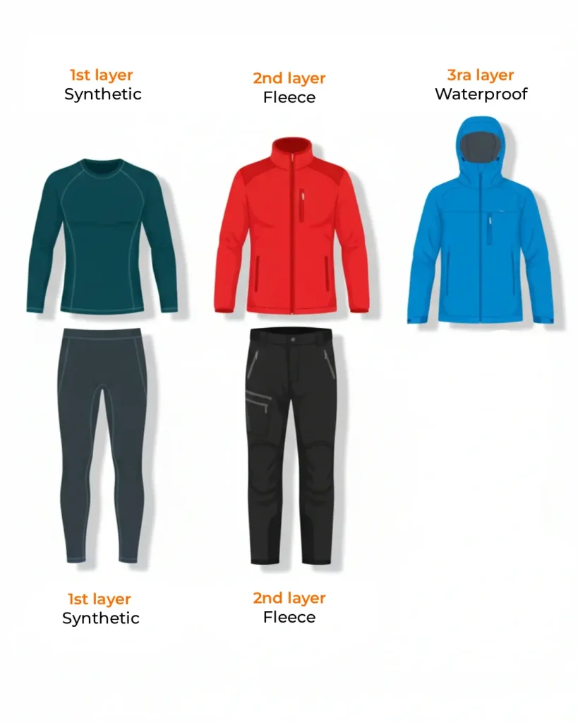 Layered clothing display in the mountains