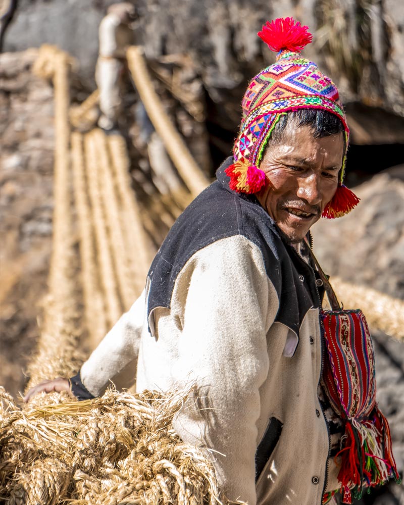 Person in the construction of the Q'eswachaka Bridge