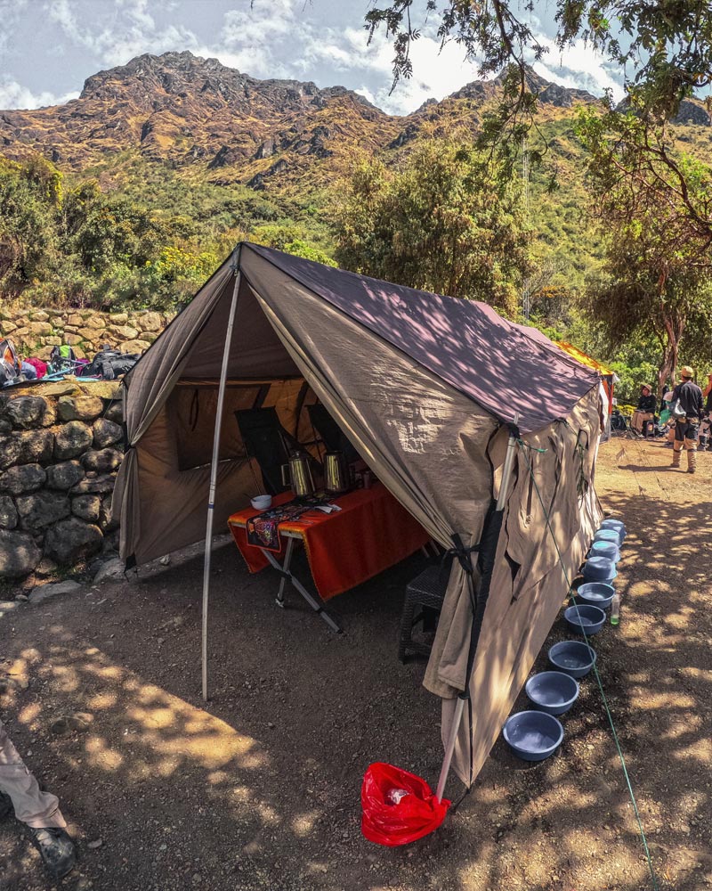 Dining at campsites on the Inca Trail route