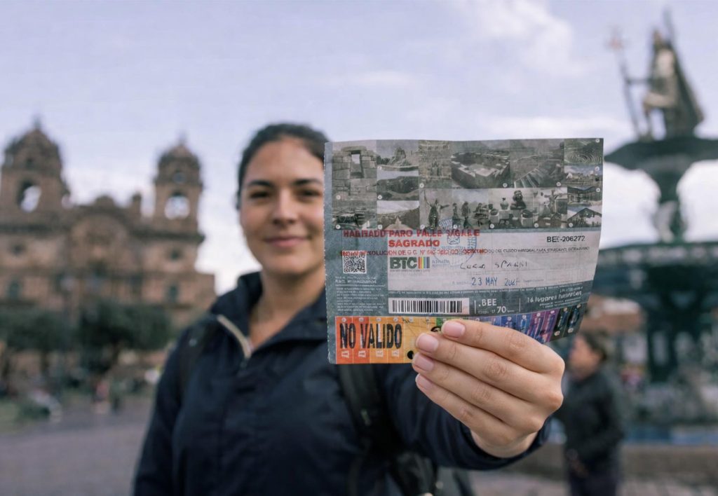 Tourist with a tourist ticket in Cusco's Plaza de Armas