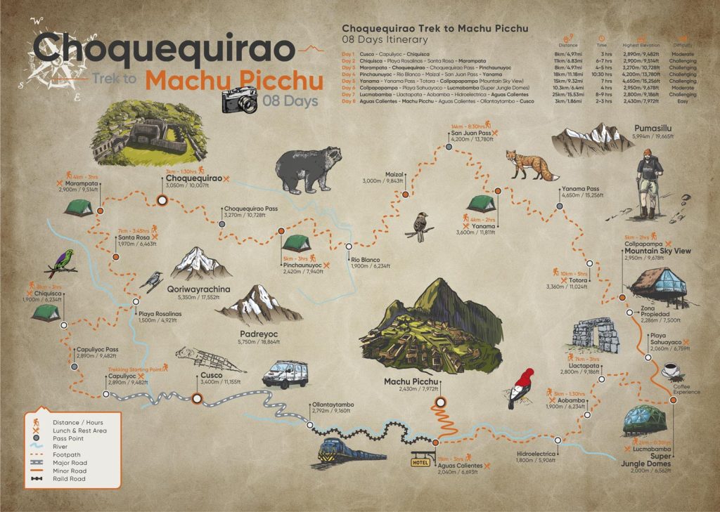 Choquequirao and Machu Picchu route map