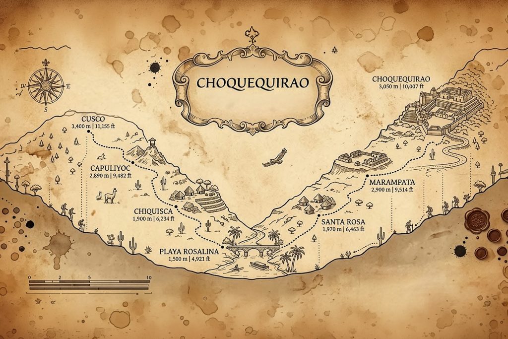 Elevation map of the Choquequirao route