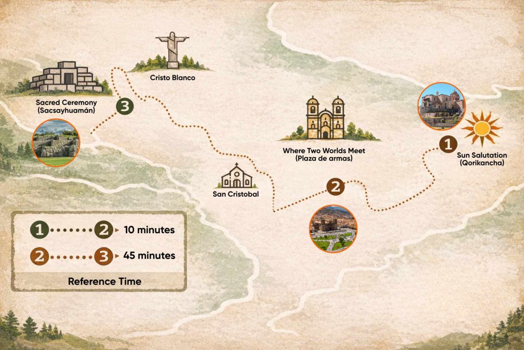 Map of the Inti Raymi procession route in Cusco, Peru.