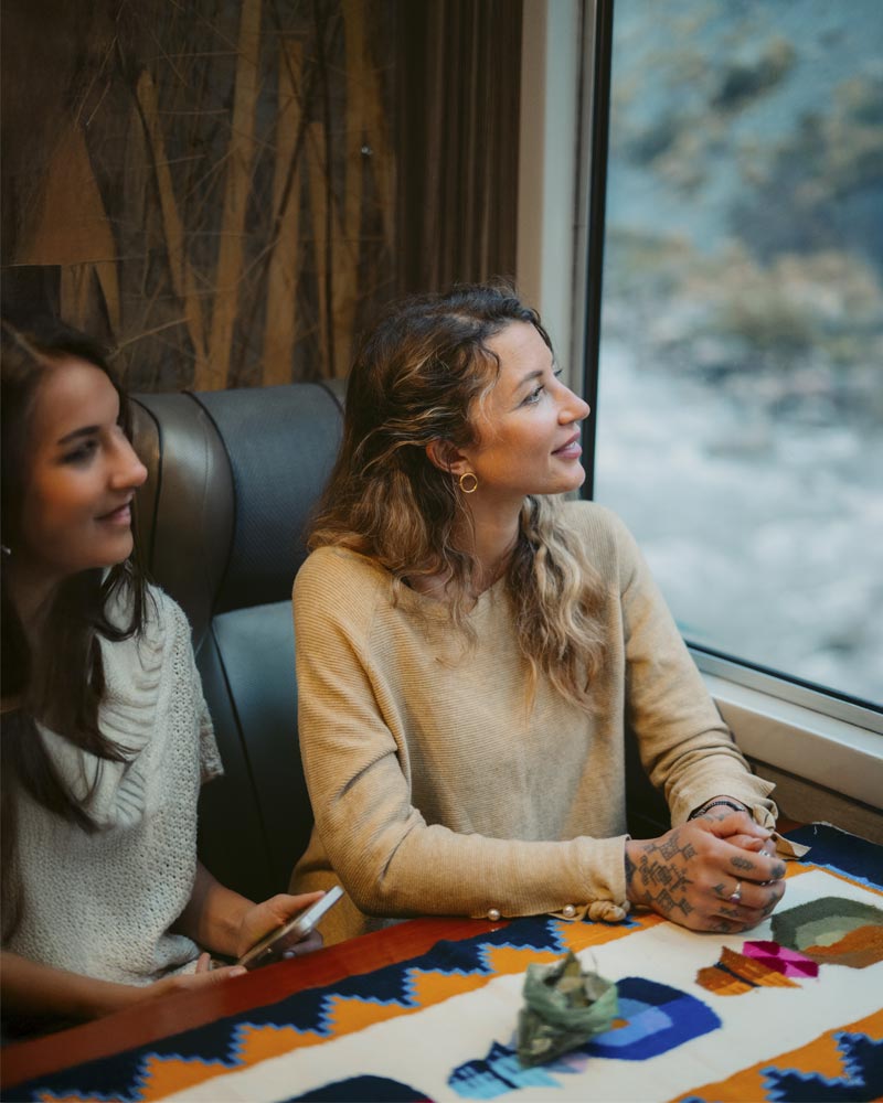 Tourists on a train to Machu Picchu