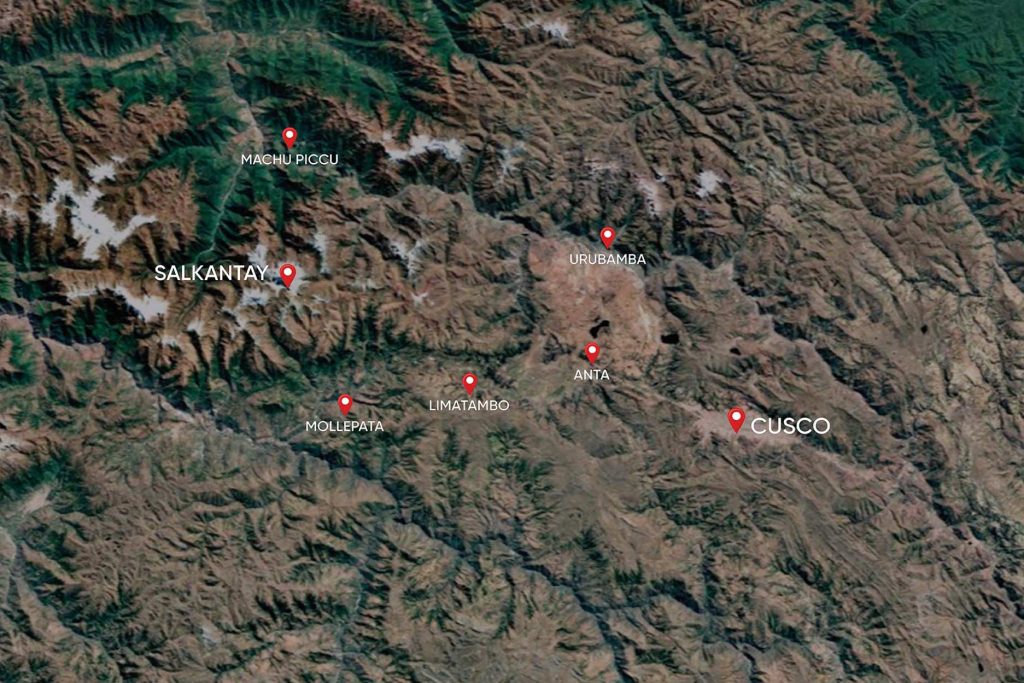 Map from Cusco to Salkantay