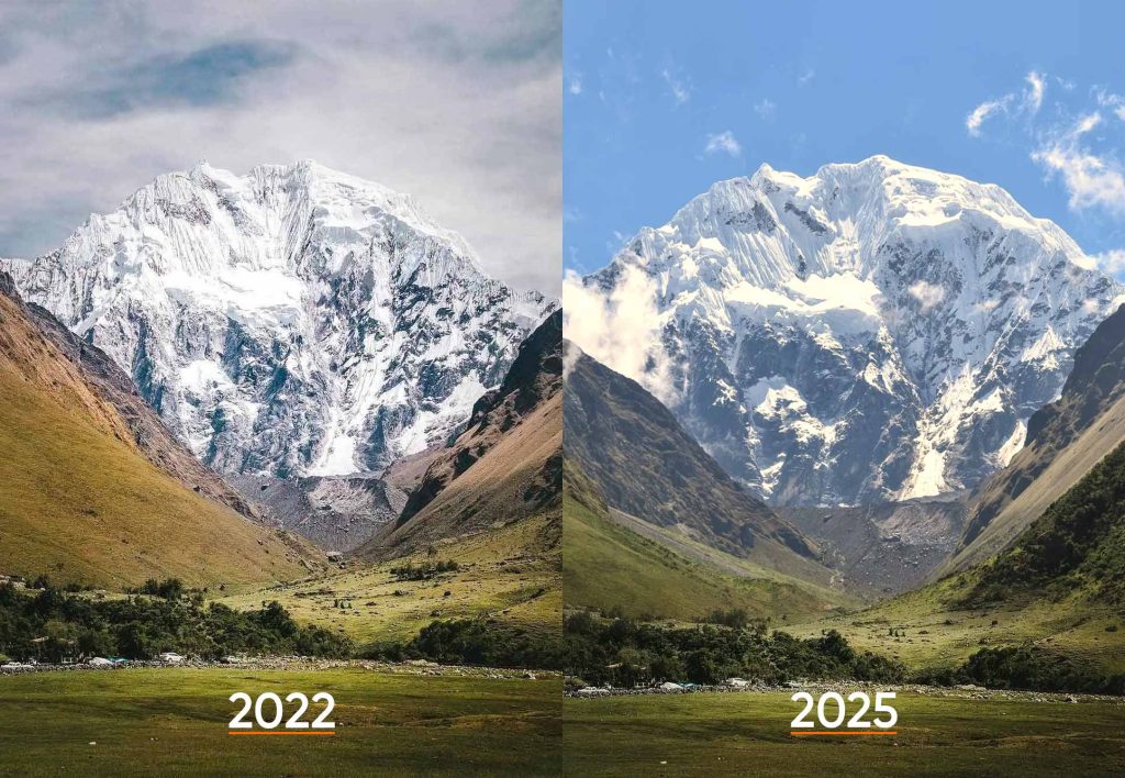 Comparison of the deglaciation of Mount Salkantay from 2022 to 2025