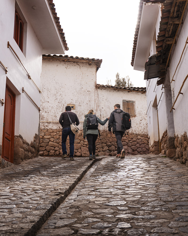 Tourists walking through the streets of Chinchero in the Sacred Valley