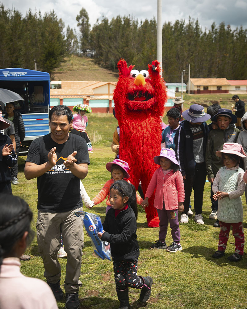 Games and toys at the charity chocolate party for children, organized by Salkantay Trekking in the community of Rodeana, Ocongate.