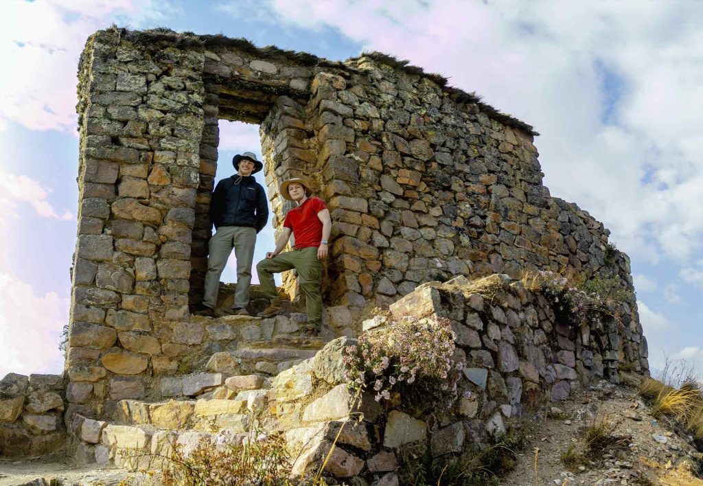 Tourists at Inti Punku in Ollantaytambo, Inca Quarry route, day 2