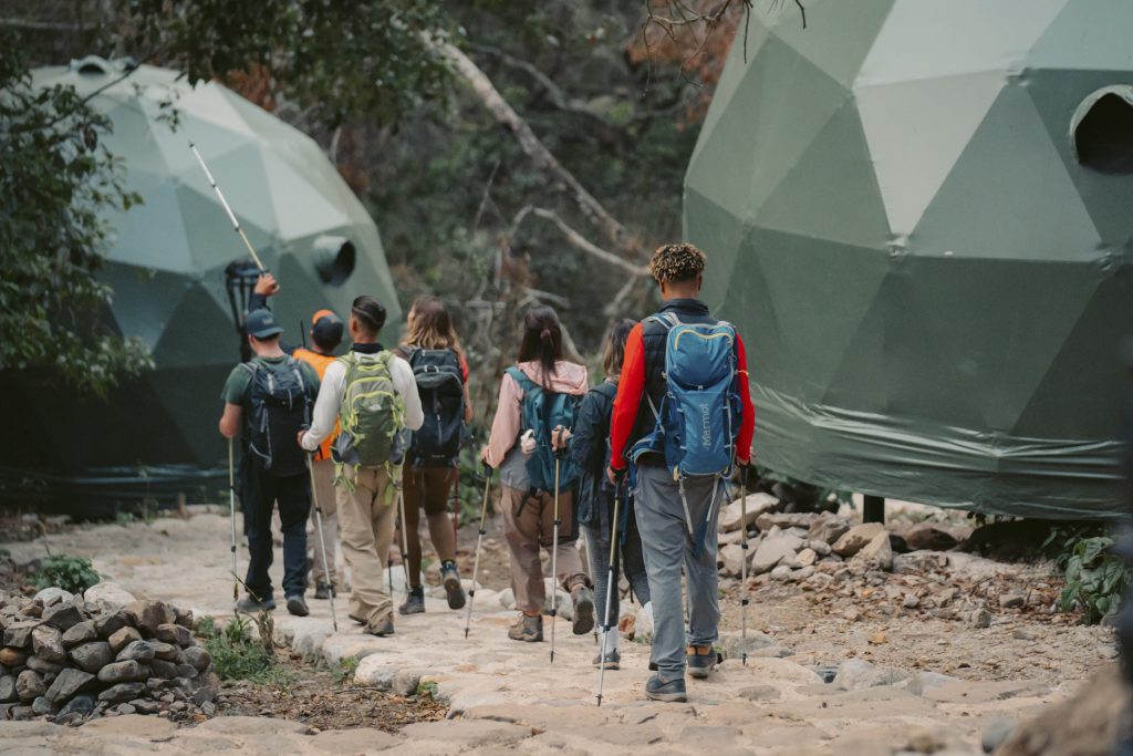Tourists at the Super Jungle Domes campground