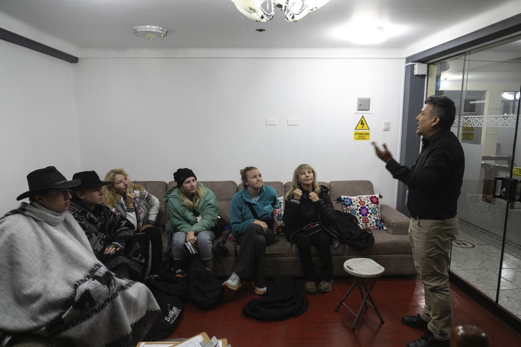 A group of tourists at a briefing before their adventure