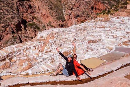 Happy tourists in the salt mines on the Maras Moras route