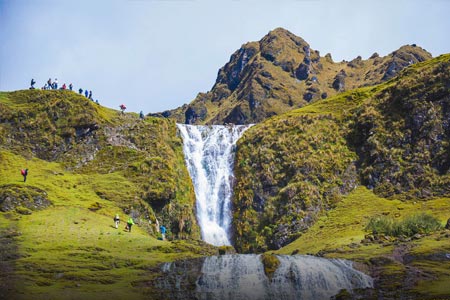 Spectacular view of one of the falls on the Lares trek