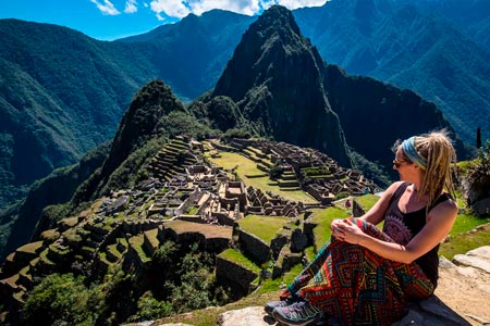 A tourist seeing Machu Picchu