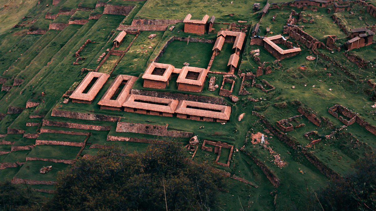 Aerial view of the magnificent archaeological complex of Huchuy Qosqo.