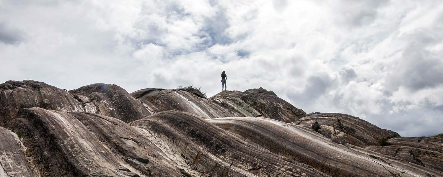 Tourist in the archaeological center of Sacsayhuaman