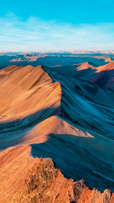 Aerial View of the beautiful Vinicunca Rainbow Mountain in Peru