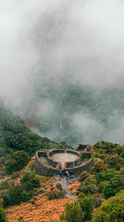 Archaeological site of Runkurakay in the Inca Trail to Machu Picchu