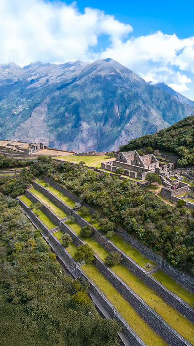 Choquequirao Ancient Streets and Terraces Still Covered for Big Vegetation 