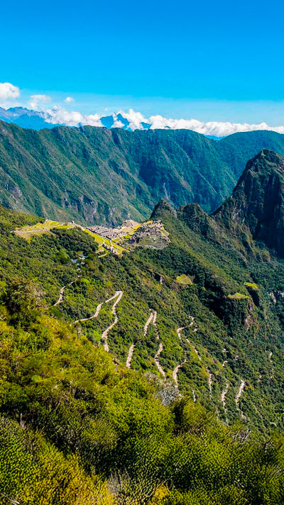 Panoramic View of Machu Picchu Sanctuary from the Sun Gate (Inti Punku)