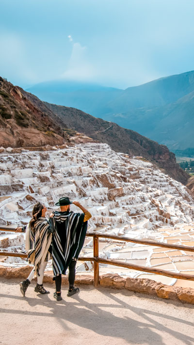 Maras Salt Mines nestled in the Andean Mountains over the Sacred Valley