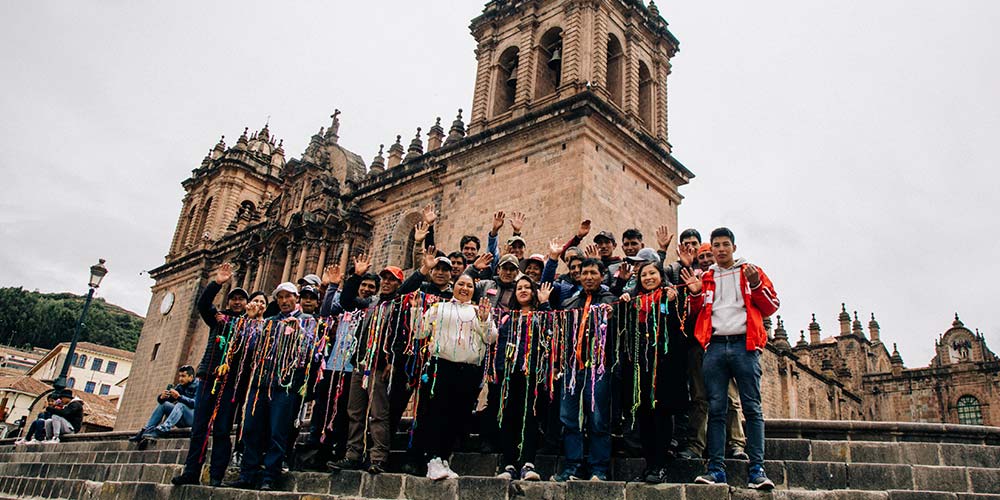 Hiking Team Salkantay Trekking in main square Cusco
