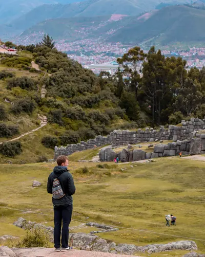 Tourist in the archaeological center of Sacsayhuaman