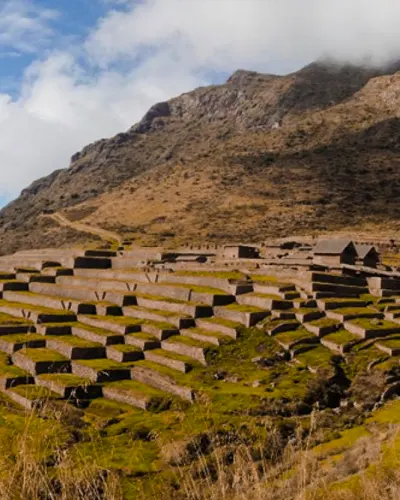 A panoramic photo of the archaeological site of Huchuy Qosqo