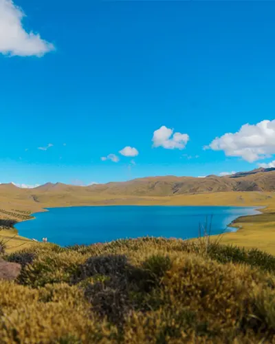 The impressive Qoricocha lake in the mountains on the route to Huchuy Qosqo
