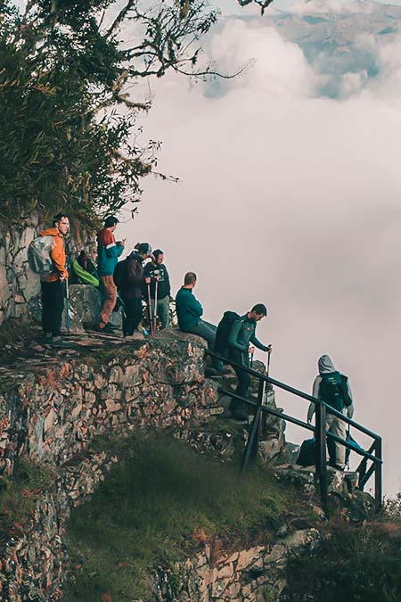 Tourists walking the original Inca Trail to Machu Picchu