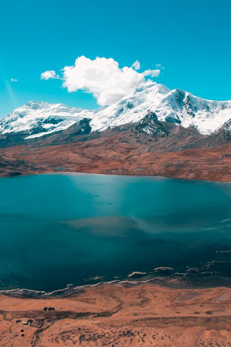Panoramic view of immense lake Sibinacocha