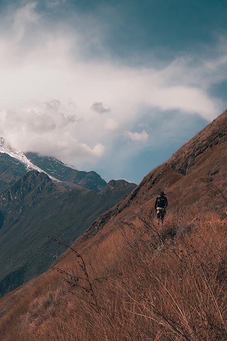 Tourist walking on the great adventure to Choquequirao